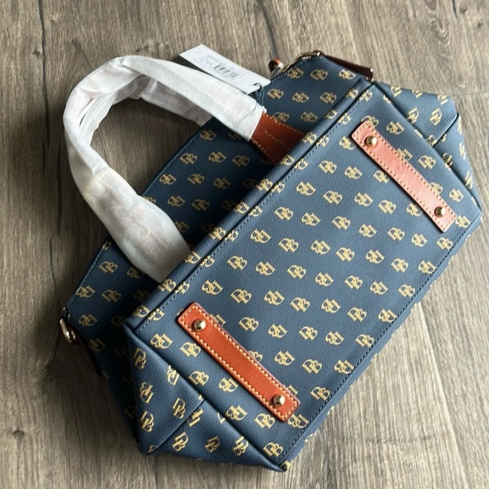NWT Dooney & Bourke Monogram Navy Trina Satchel